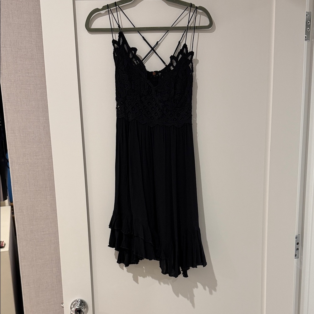 Free People Black Mini Dress with Lace Detail
